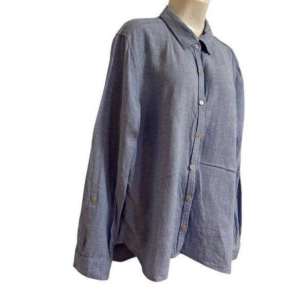 Orvis Classic Collection Blue Button-Up Blouse Long Sleeve Coastal Casual Chic - Picture 8 of 9